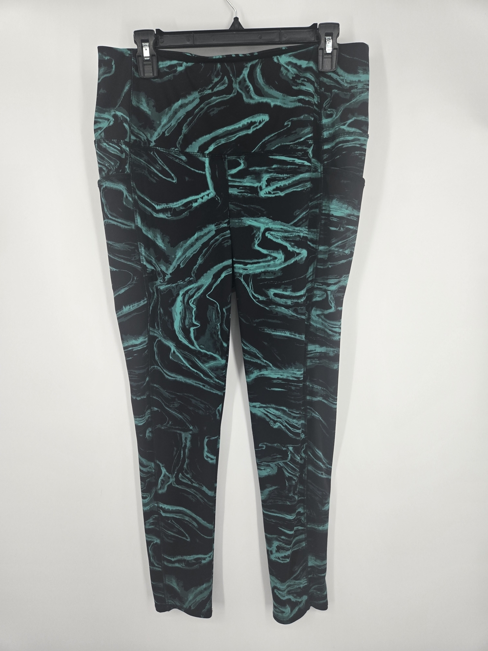 Zenergy Chico's Teal Green Marble On Black Print Leggings Size 3 (12/14) 7342